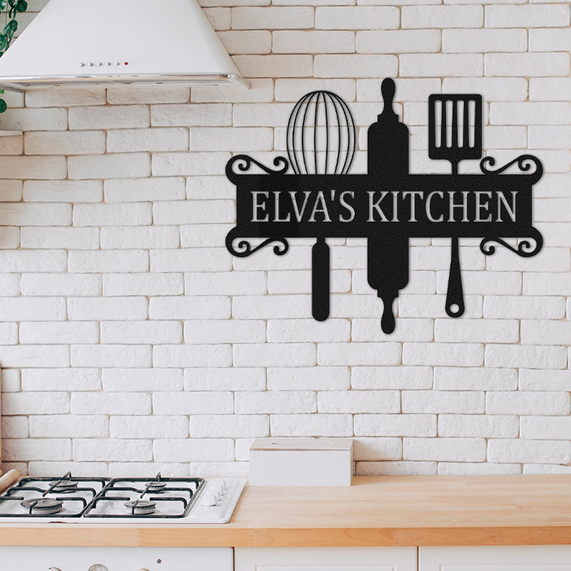 Personalized Metal Sign for Kitchen Custom Kitchen Name Sign Wall